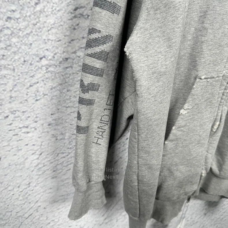 Balenciaga Balenciaga Gray distressed zipper hooded sweater jacket Size US L / EU 52-54 / 3 - 3 Thumbnail