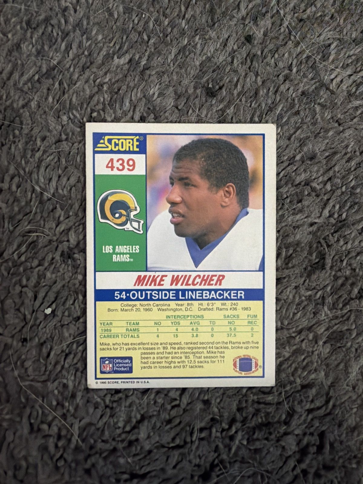 NFL 1990 Score #439 Mike Wilcher Card Size ONE SIZE - 2 Thumbnail
