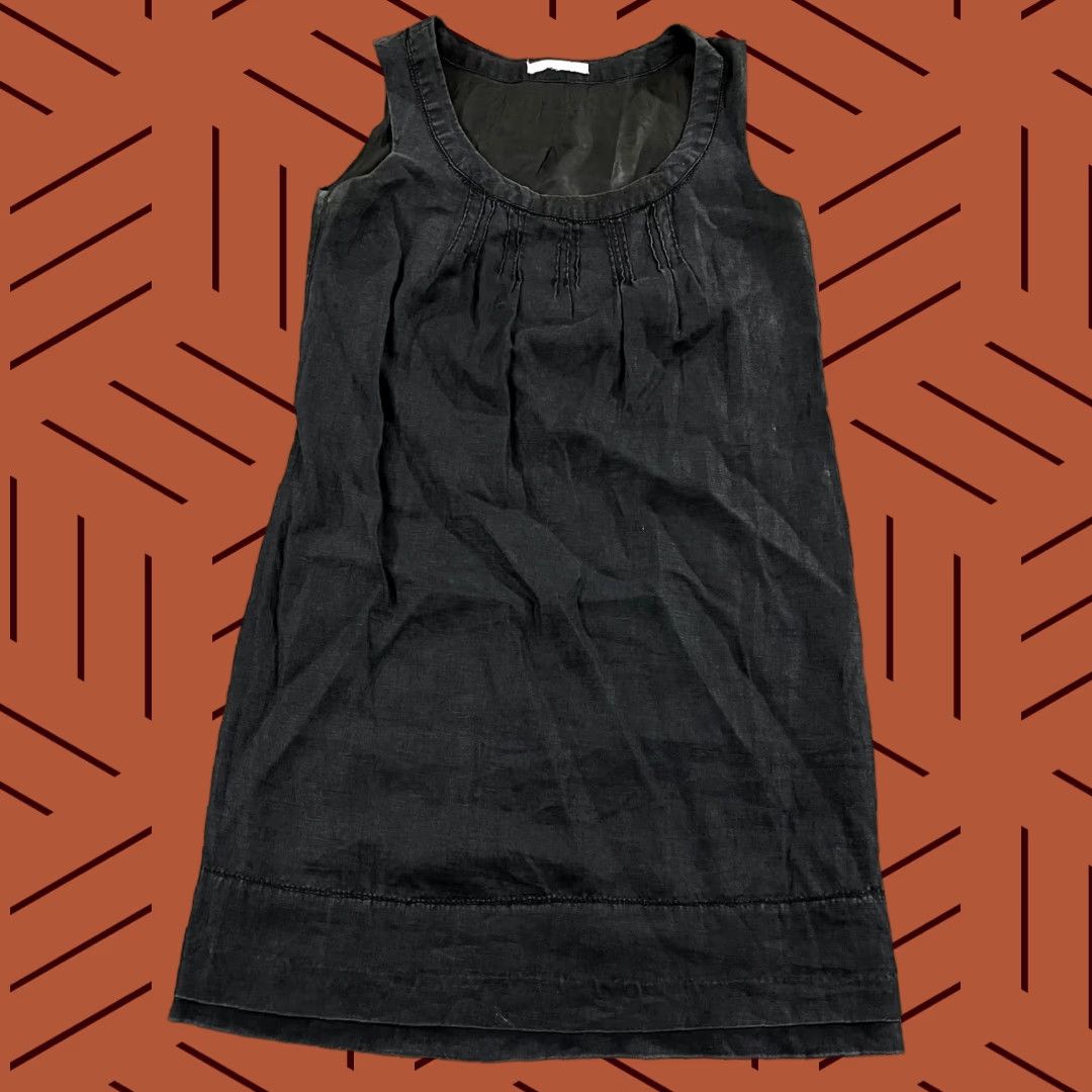 Vintage TWEEDS DRESS Womens M/L Black Short Shift Linen Lined Scoop Neck Sleeveless Top Size M / US 6-8 / IT 42-44 - 1 Thumbnail