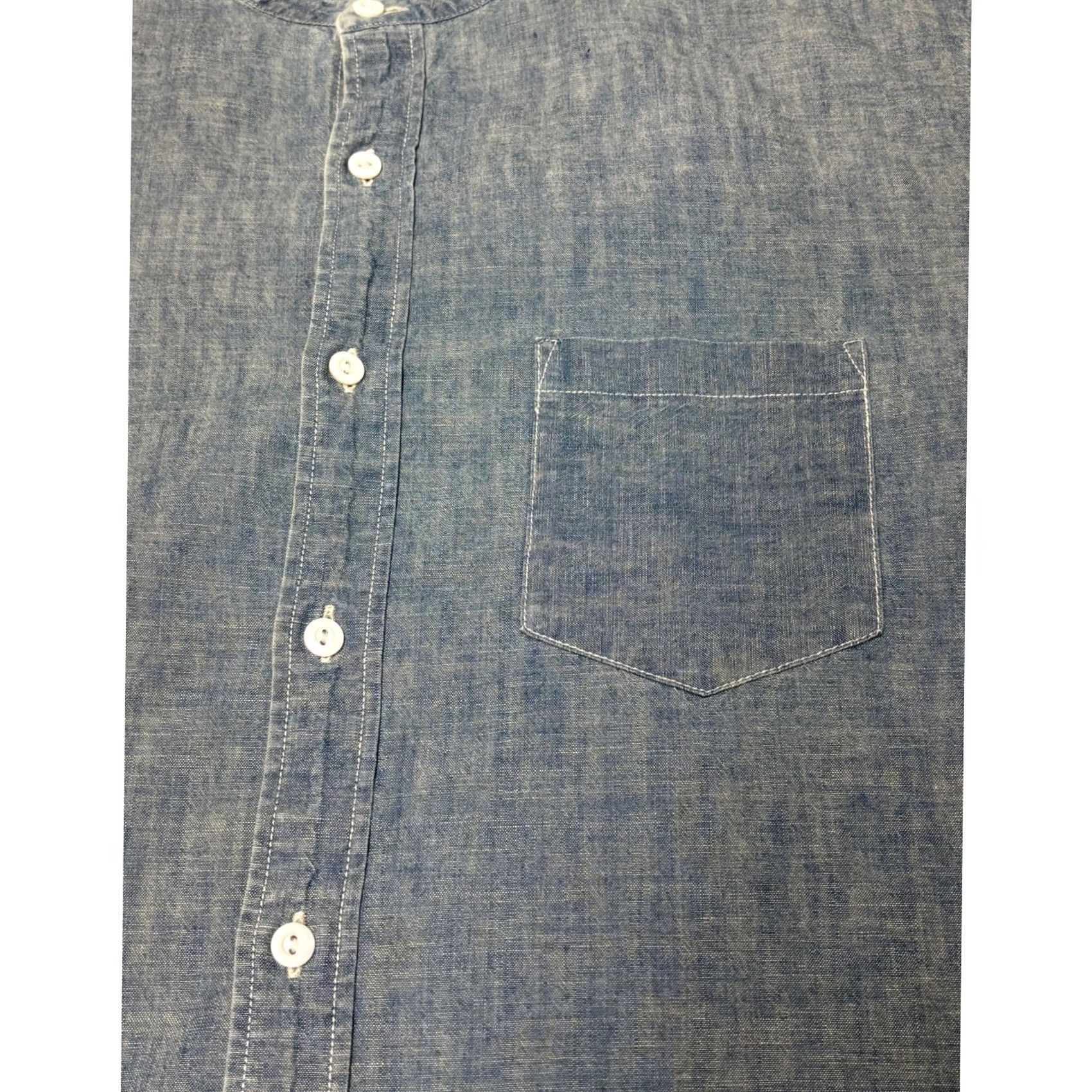 Wallace & Barnes Wallace & Barnes Mens Band Collar Chambray Shirt Blue Cotton A7968 Size L Size US L / EU 52-54 / 3 - 2 Thumbnail