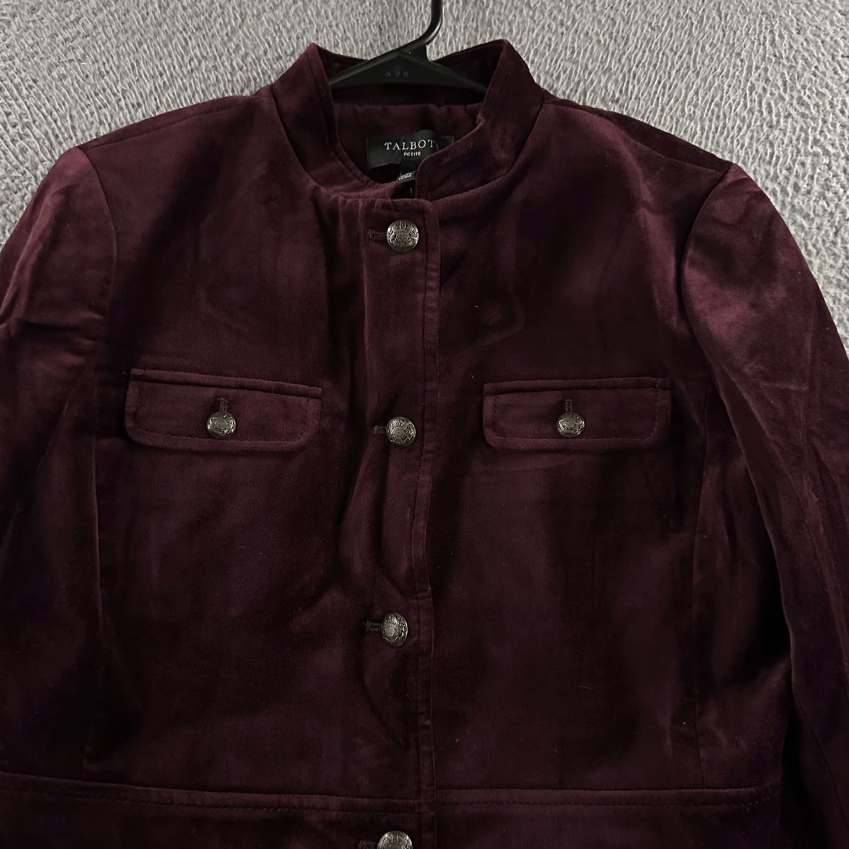 Talbots Talbots Blazer Burgundy 6P Petite Velvet Lined Cotton Military Style Women’s Jacket Lined Button A-Line Basic Jacket Size M / US 6-8 / IT 42-44 - 2 Thumbnail