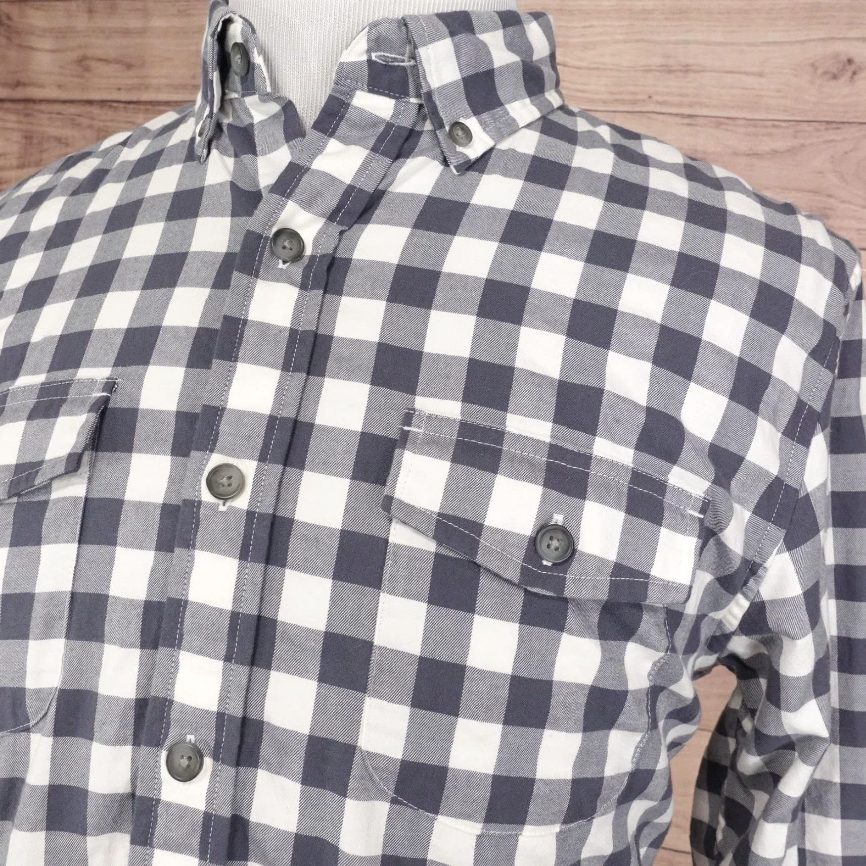 Lands' End VINTAGE Lands' End Shirt Mens Medium Gray White Checkered Cotton-Spandex Button-Down Collared Long Sleeve Traditional Fit Men Size US M / EU 48-50 / 2 - 2 Thumbnail