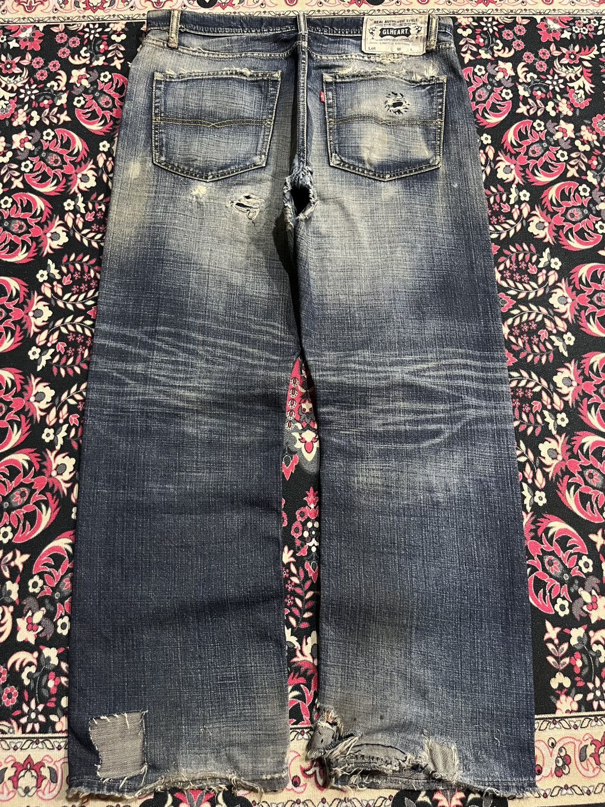 Vintage GL Heart Trashed Blue Faded Washed Loose Straight Jeans Size US 36 / EU 52 - 2 Thumbnail