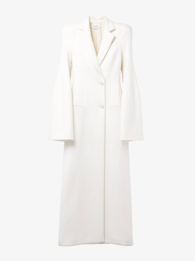 Alexander McQueen o1srvl11e0326 Moulded Shoulder Double-Breasted Coat in White Size XL / US 12-14 / IT 48-50 - 1 Thumbnail