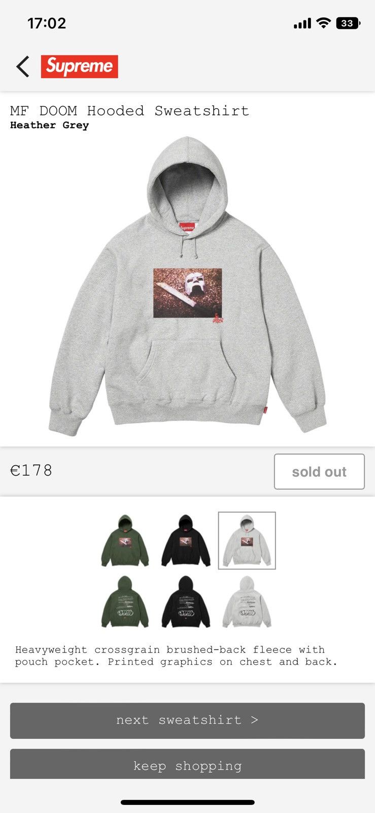 Supreme *STEAL*Supreme x MF DOOM Hoodie Heather Grey | Grailed