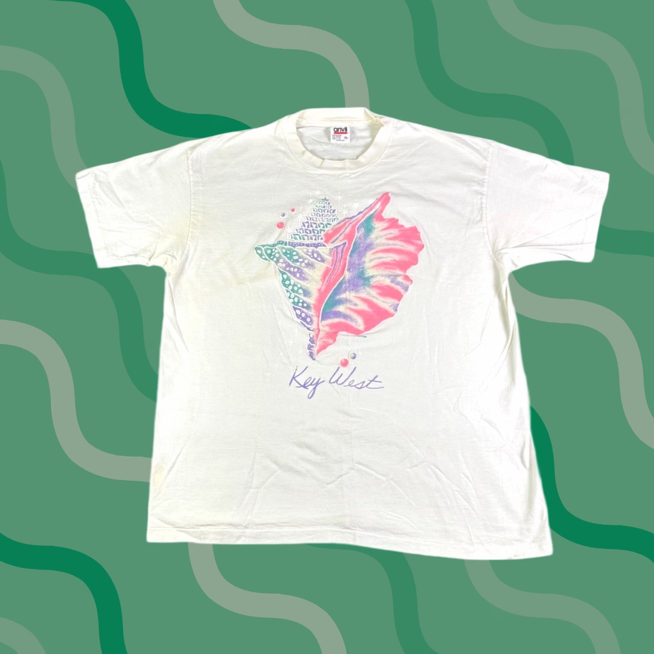 Anvil VINTAGE Anvil Shirt XL White Conch Shell T Shirt 90s Men Size US XL / EU 56 / 4 - 1 Thumbnail