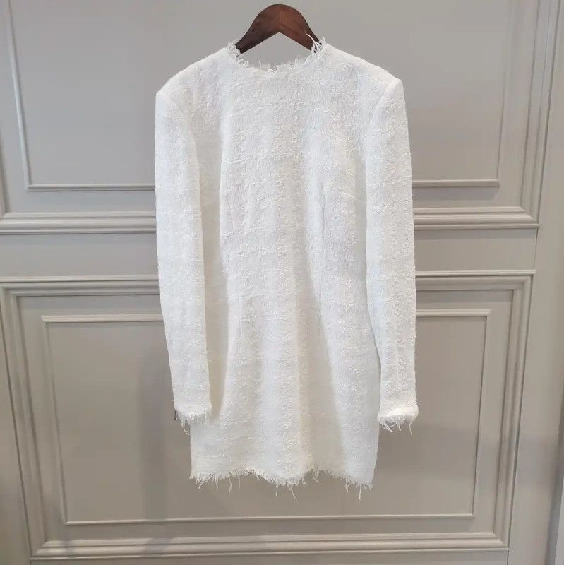 Balmain Balmain A-line Dress in White Cotton Blend 0089 Size S / US 4 / IT 40 - 1 Thumbnail