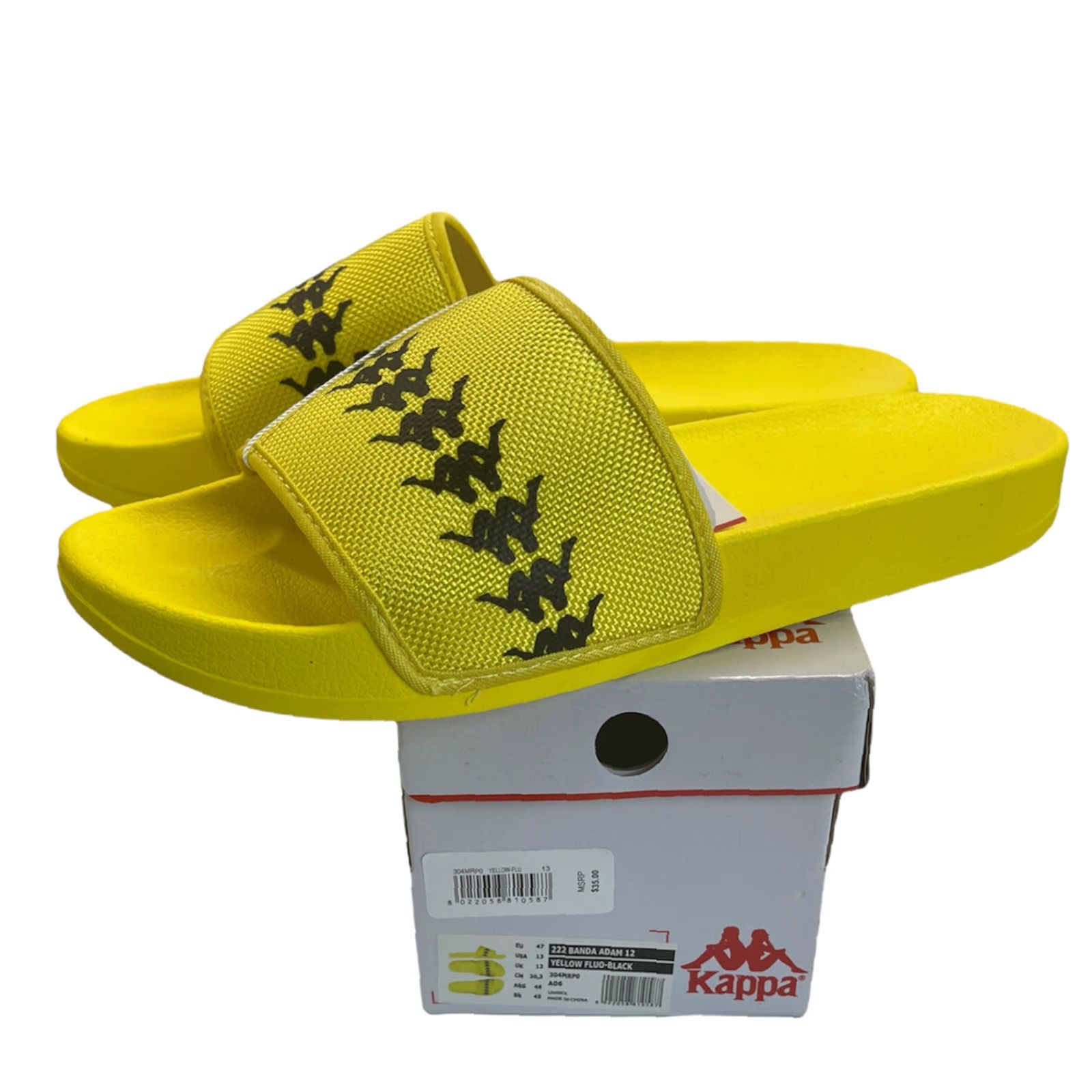 Kappa Slides Mens Size 13 Rubber Sandals Beach Yellow Fluorescent