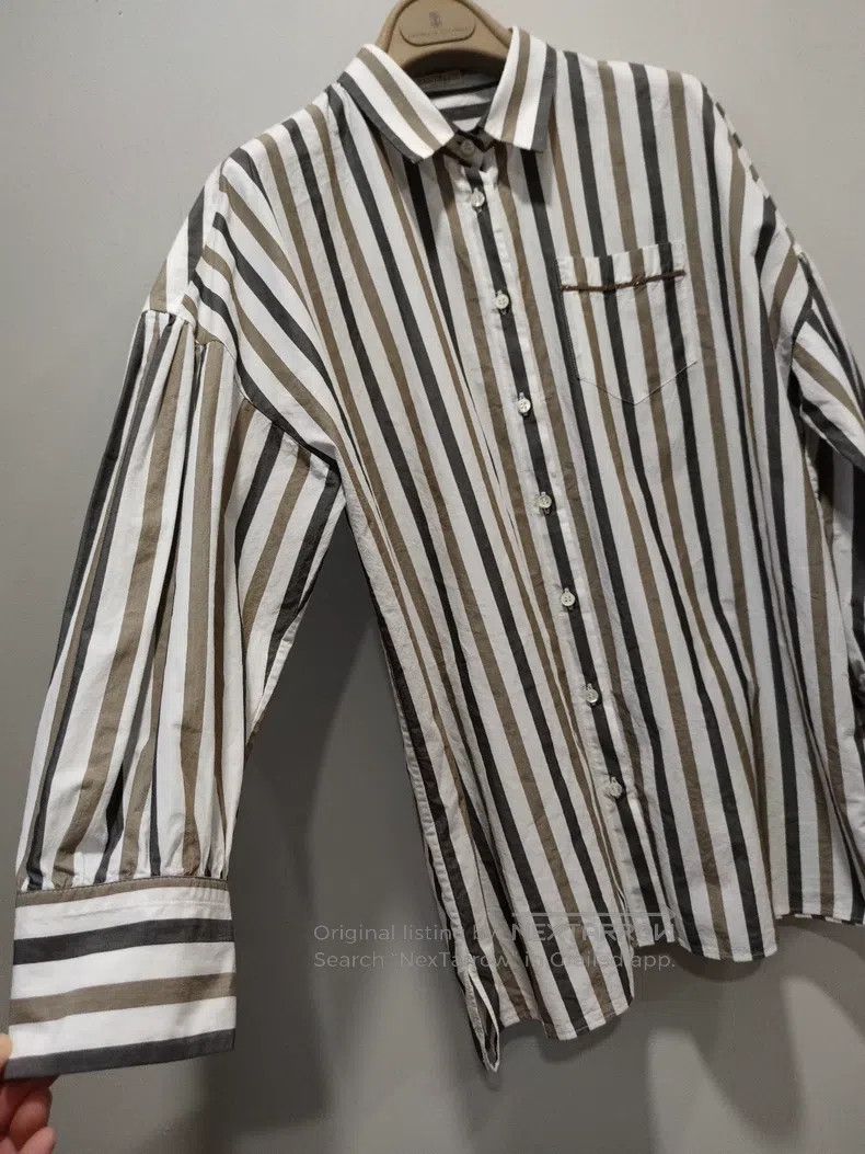 Brunello Cucinelli Brunello Cucinelli Striped Beaded Shirt Long Sleeve Raglan Size L / US 10 / IT 46 - 2 Thumbnail