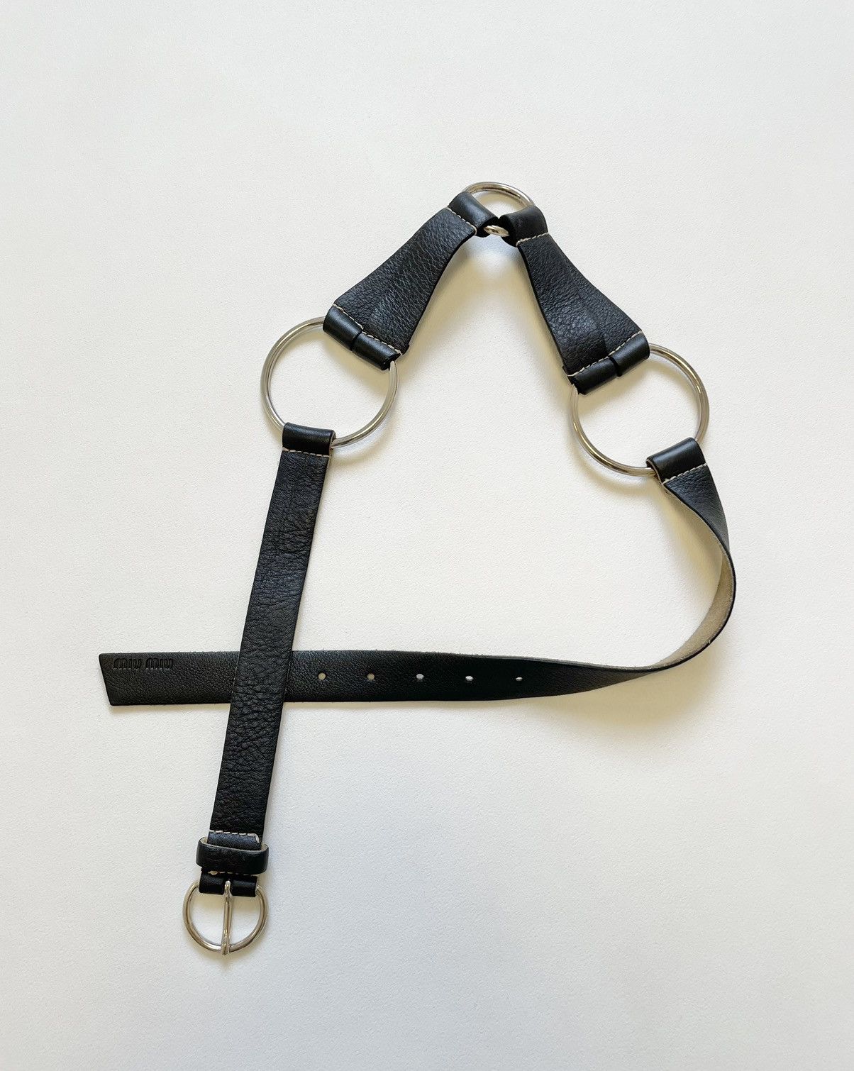 Miu Miu Mid 2000s Black Leather Bondage Belt Size 32 - 1 Thumbnail