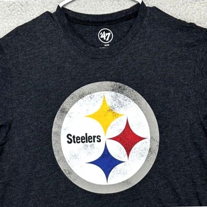 NFL Pittsburgh Steelers T-Shirt Mens Medium Gray Crewneck 47 Brand NFL Football Logo Short Sleeve Cotton Polyester Blend Sports Retro Shirt Size US M / EU 48-50 / 2 - 3 Thumbnail