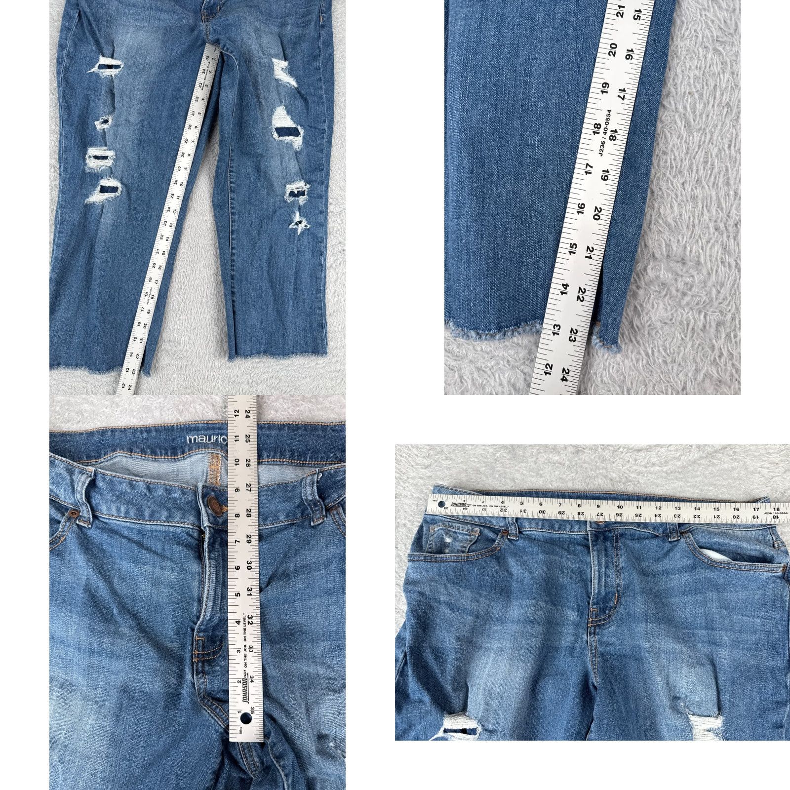 Vintage Maurices Jeans Womens 16W Capri Blue Denim Distressed Raw Hem Cotton 36x23 Size 38" / US 16 / IT 52 - 8 Thumbnail