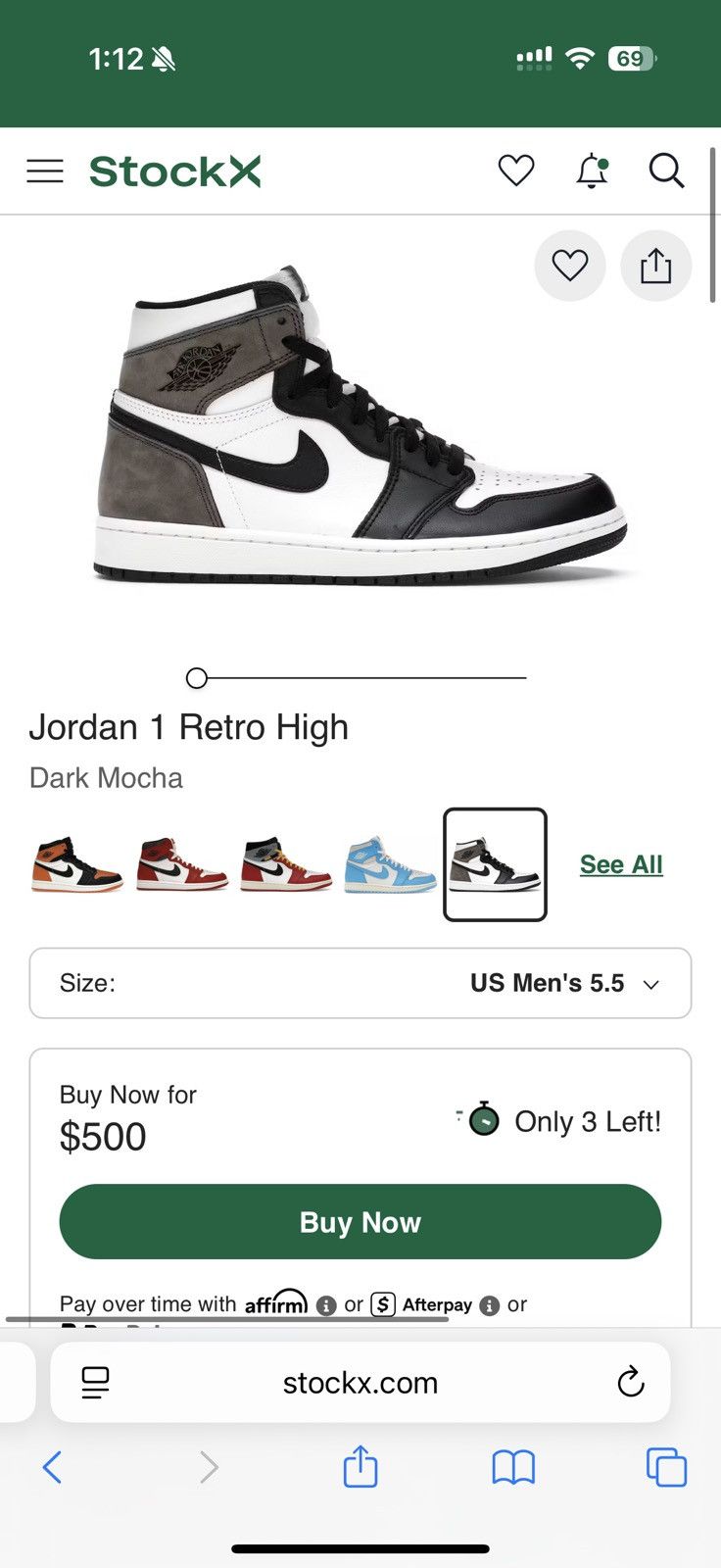 Nike Jordan 1 Retro High Mocha 5.5M/7W Size US 5.5 / EU 38 - 12 Thumbnail