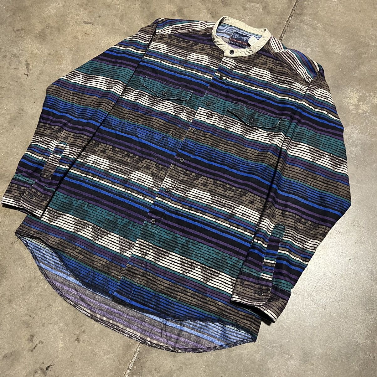Wrangler Vintage Wrangler Aztec Button Up Shirt Mandarin Western 90s Size US L / EU 52-54 / 3 - 2 Thumbnail