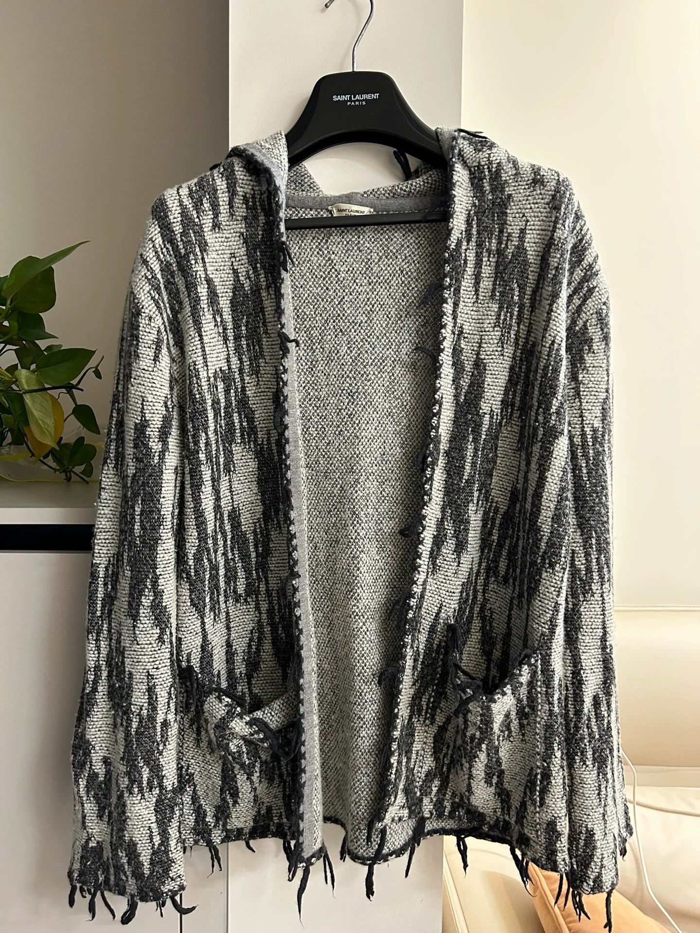 Saint Laurent Paris YSL 17ss Milk Gray Linen-Wool Hooded Cardi S Size US S / EU 44-46 / 1 - 1 Thumbnail