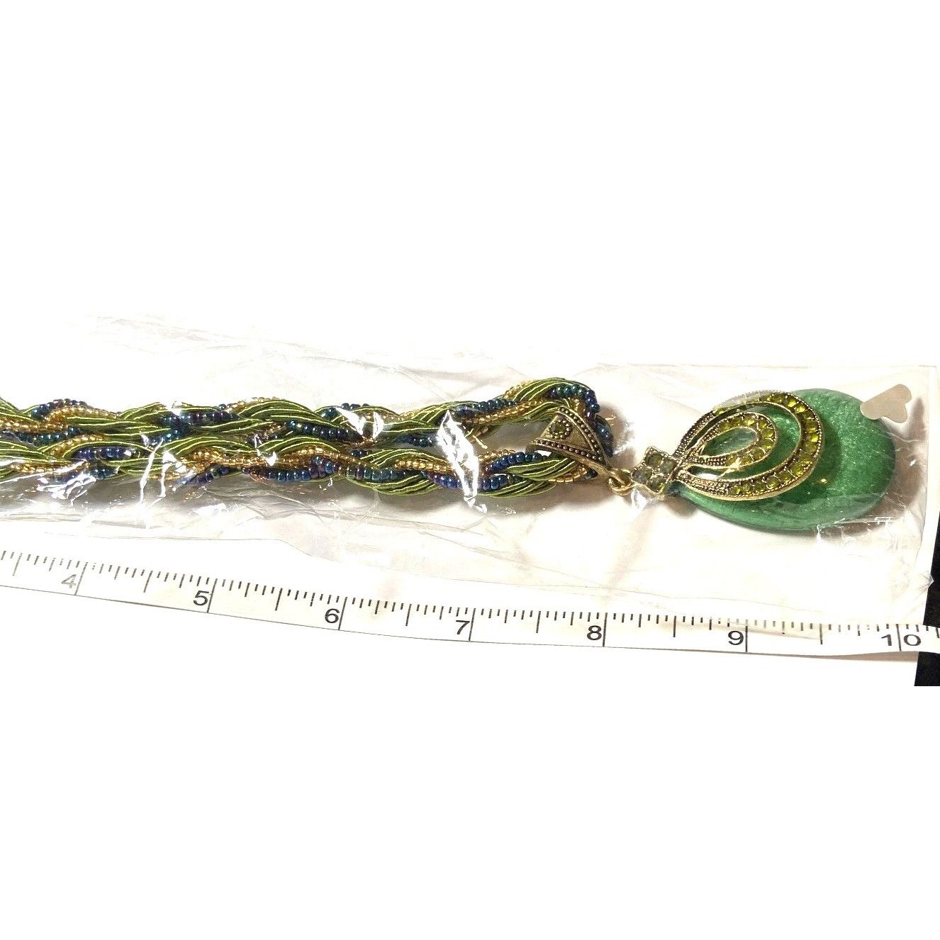 Other Bohemian Braid Necklace Green Resin Pendant 16" Blue & Gold Size ONE SIZE - 5 Thumbnail