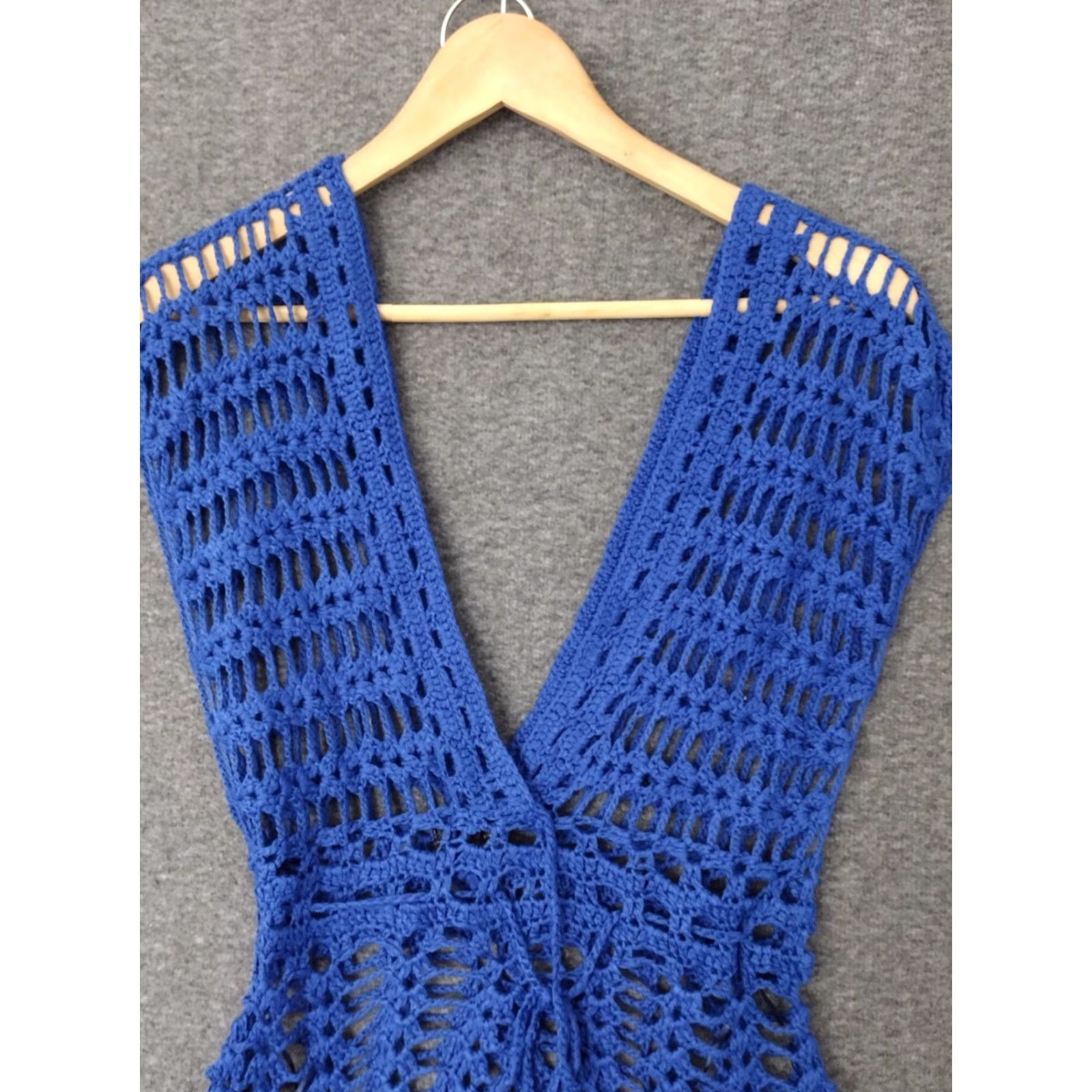Vintage Codigo Grab Crochet Knitted Blue V-Neck Beach Mini Dress S Size S / US 4 / IT 40 - 4 Thumbnail