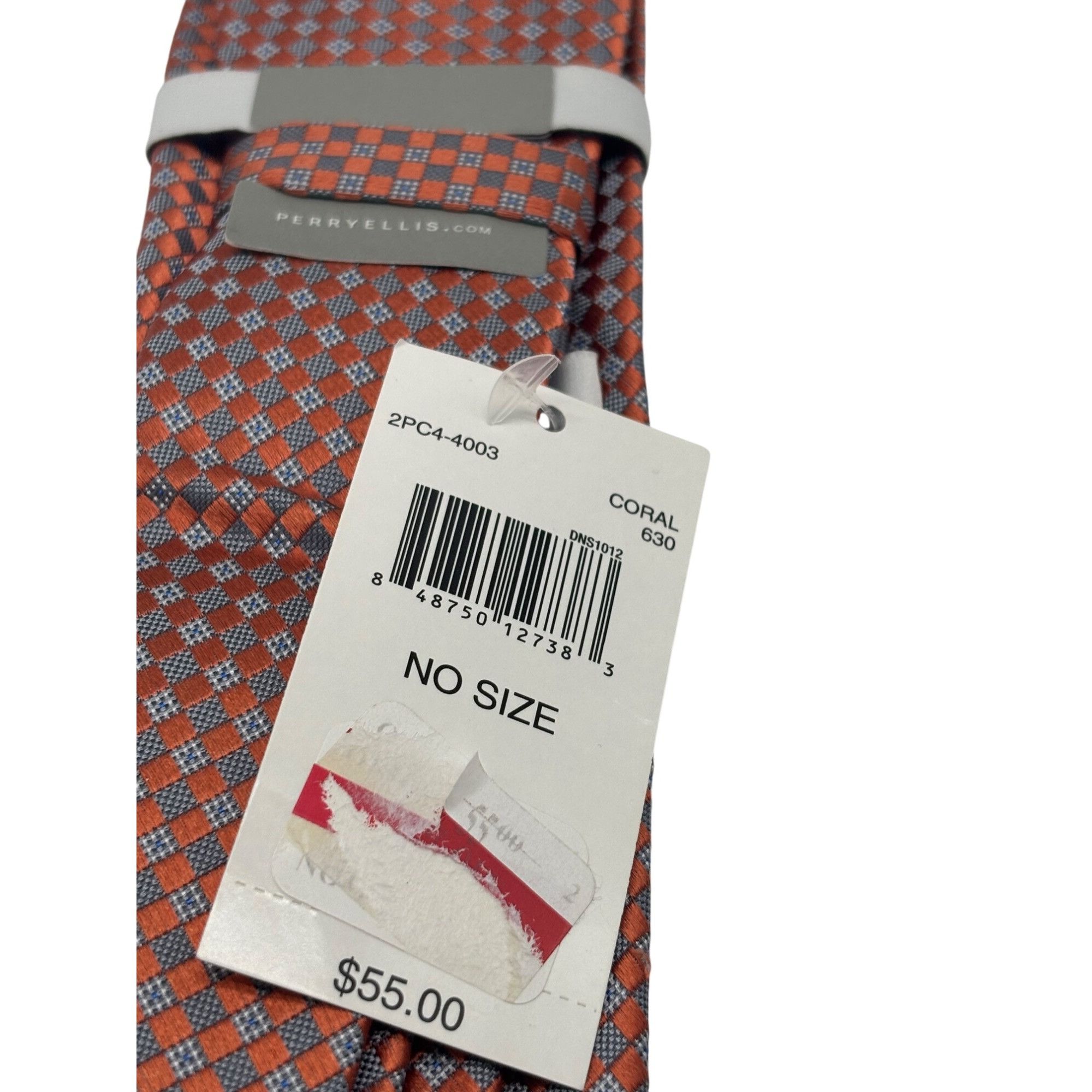 Perry Ellis Perry Ellis Portfolio Classic Length necktie, Coral/Gray, OS Size ONE SIZE - 6 Thumbnail