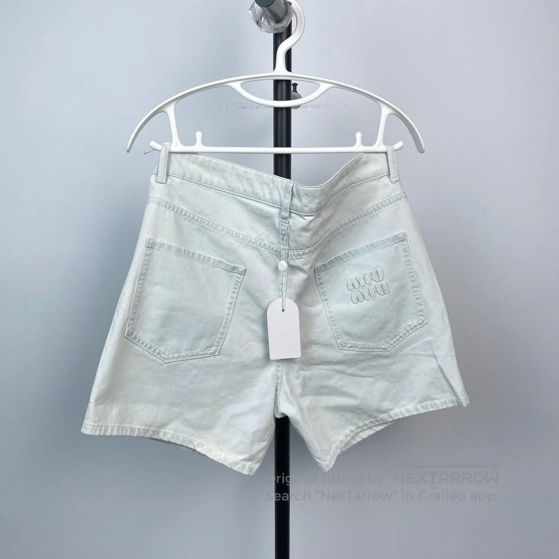 Miu Miu Miu Miu Light Color Letter Logo Blue and White Thin Denim Size 26" / US 2 / IT 38 - 7 Thumbnail