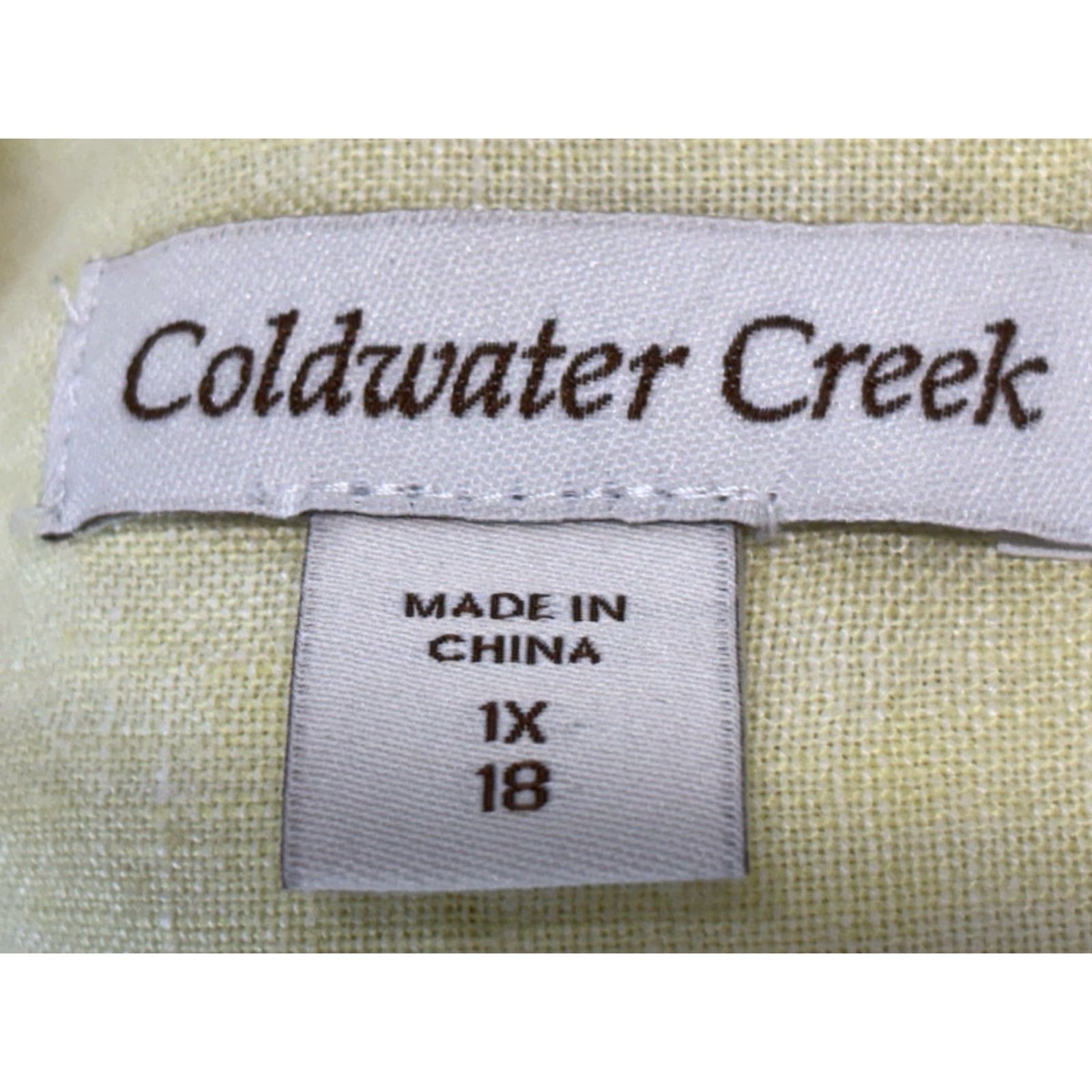 Coldwater Creek VINTAGE Coldwater Creek Shirt 100% Linen Button-Up Women’s 1X Plus Yellow Coastal, Collared, Solid, Button Closure, Adult Women Size XL / US 12-14 / IT 48-50 - 6 Thumbnail
