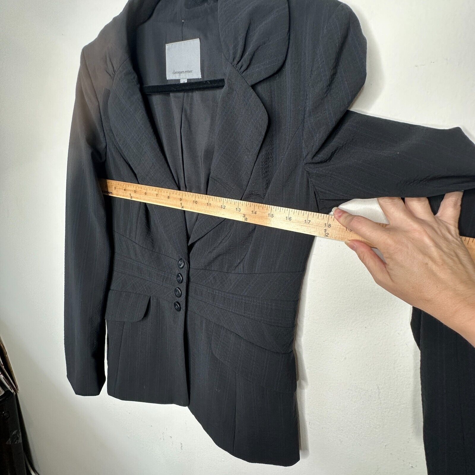 Other Classiques Navy Blue Pinstripe Peplum Waist Wool Blazer 10 Size L / US 10 / IT 46 - 8 Thumbnail