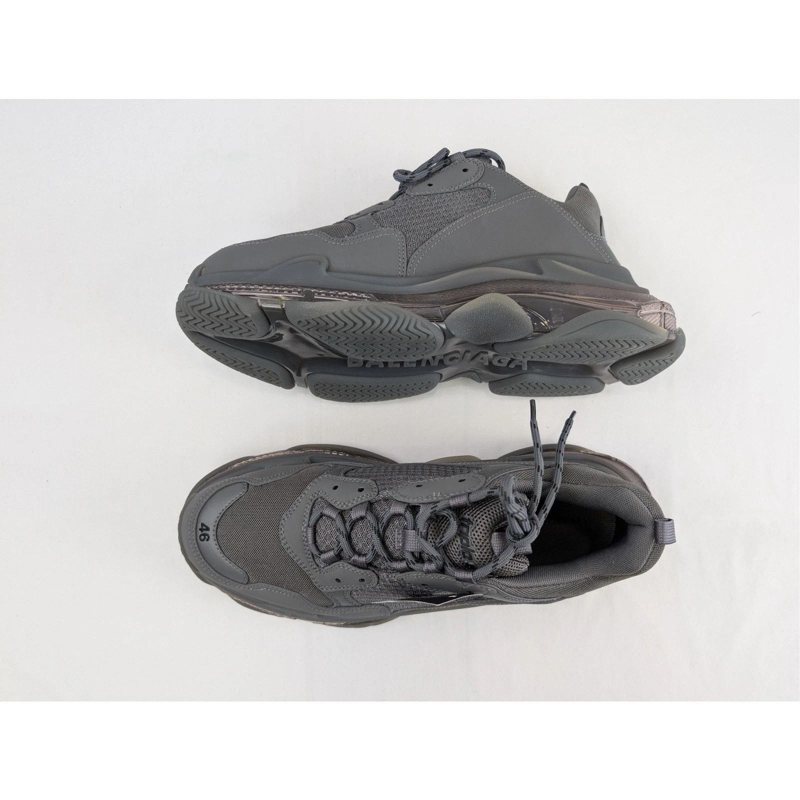 Balenciaga o1rshd1 Clear Sole Leather Free Triple S Sneakers Dark Grey Size US 12 / EU 45 - 1 Thumbnail