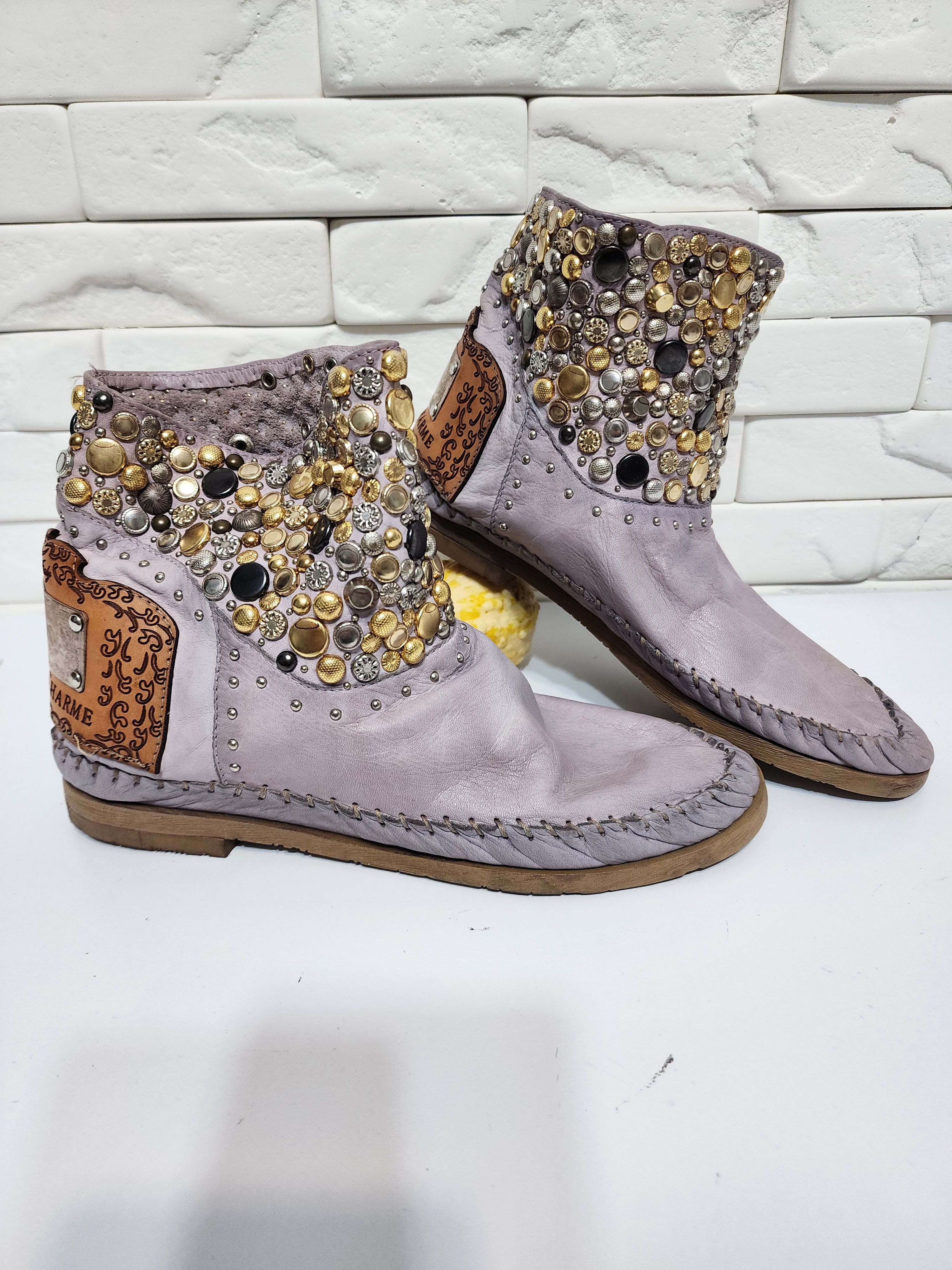 Genuine Leather Gray Leather Boots: Women's Style Shoes, Size US 9 / IT 39 - 5 Thumbnail