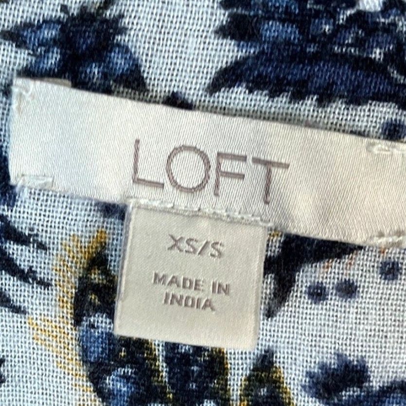 Loft LOFT Womens Kimono White Blue Multicolor Floral Open Front XSmall/Small Casual Boho Sleeves Short Chiffon Lightweight Open Front Size XS / US 0-2 / IT 36-38 - 6 Thumbnail