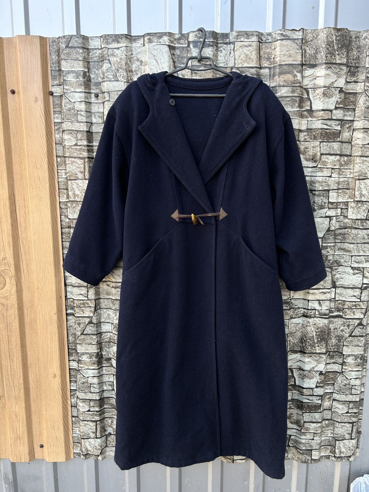 Image of Women’S Vintage Bogner Wool Trench Coat Luxury Poncho in Navy, Women's (Size XL)