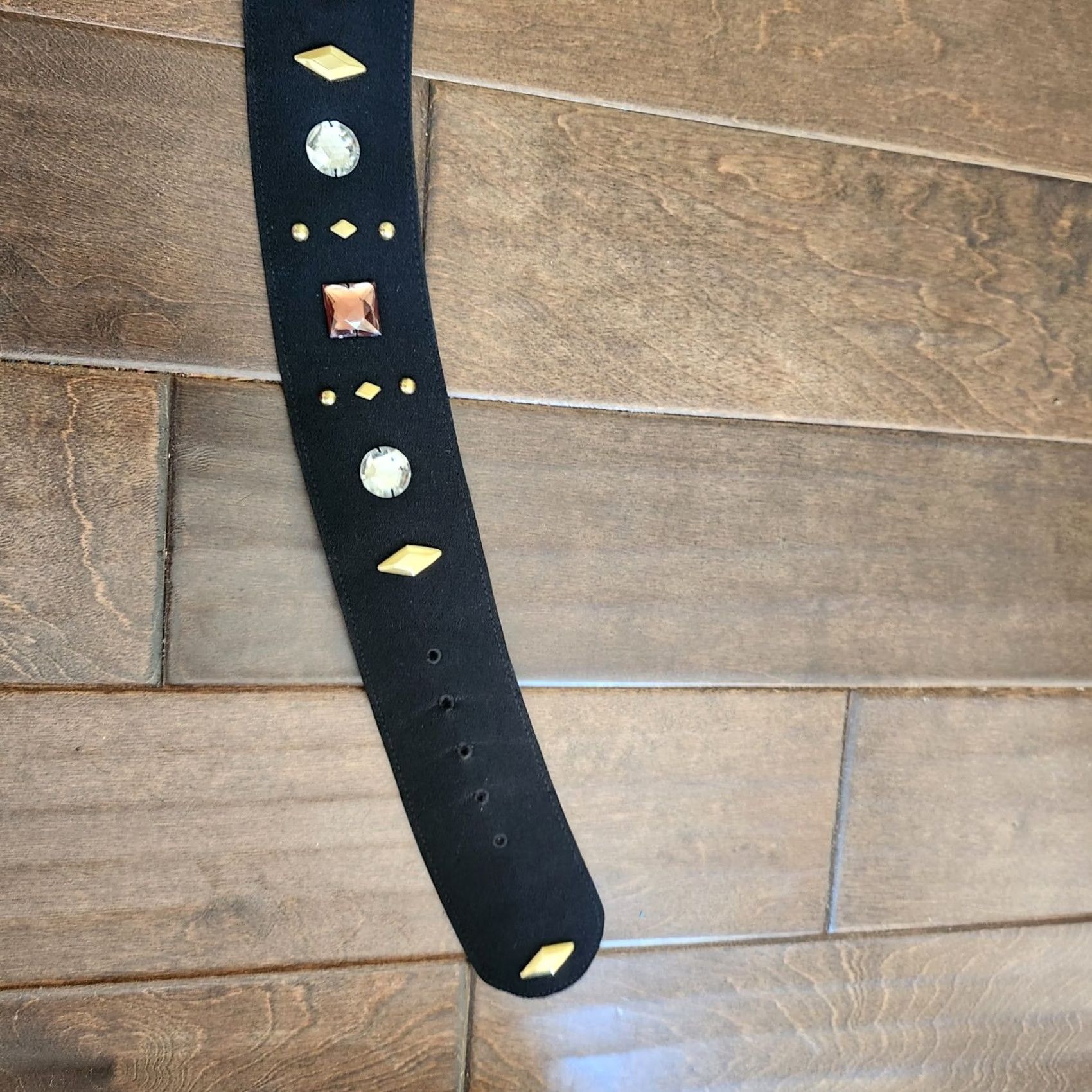 Vintage Women's Black Rhinestones Belt - Size 6 Belt Womens Black Rhinestone Accent Festival Hipster Classic 6 Size ONE SIZE - 6 Thumbnail