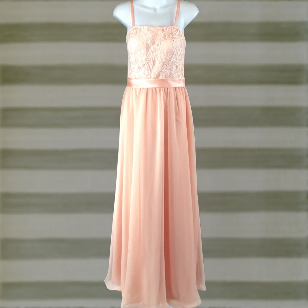Vintage VINTAGE Halter Chiffon Dress Gown 12 Peach Lace Flowy Strappy Fairy Wedding Formal Prom Size XL / US 12-14 / IT 48-50 - 1 Thumbnail