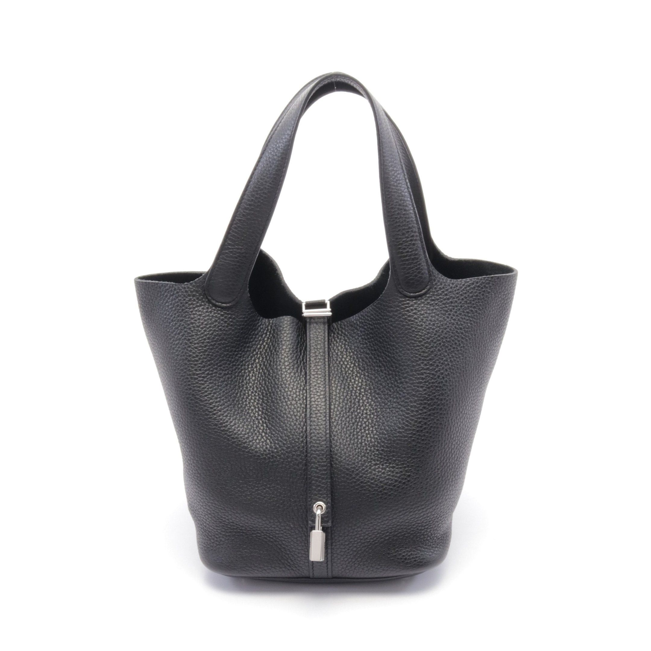 Hermes Picotane Lock Mm Handbag Clemence Leather Black Silver Hardware Y Stamp
