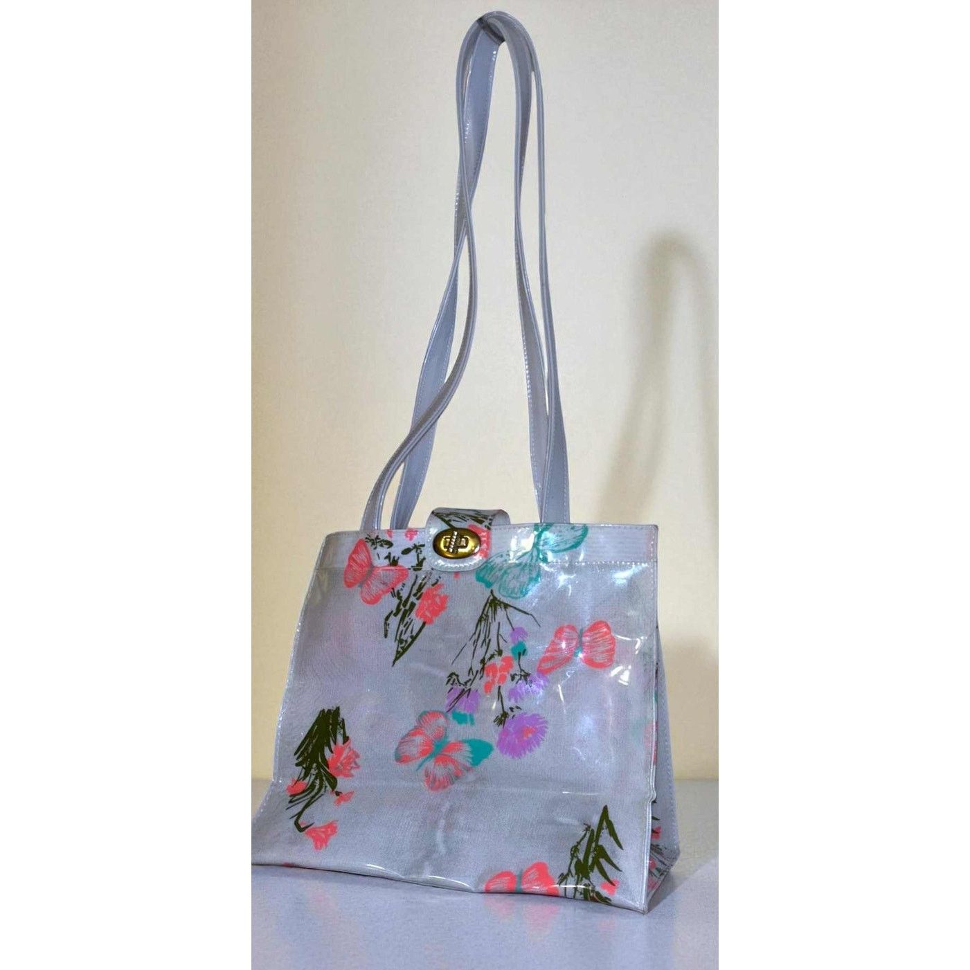 Other VINTAGE Y2K Floral PVC Tote Bag Double Handles Vinyl Purse Size ONE SIZE - 3 Thumbnail