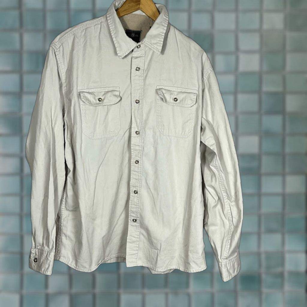 Wrangler Wrangler Shirt Button-Up Mens XL Chambray Beige Workwear Country Long Sleeve Cream Gray Size US XL / EU 56 / 4 - 1 Thumbnail