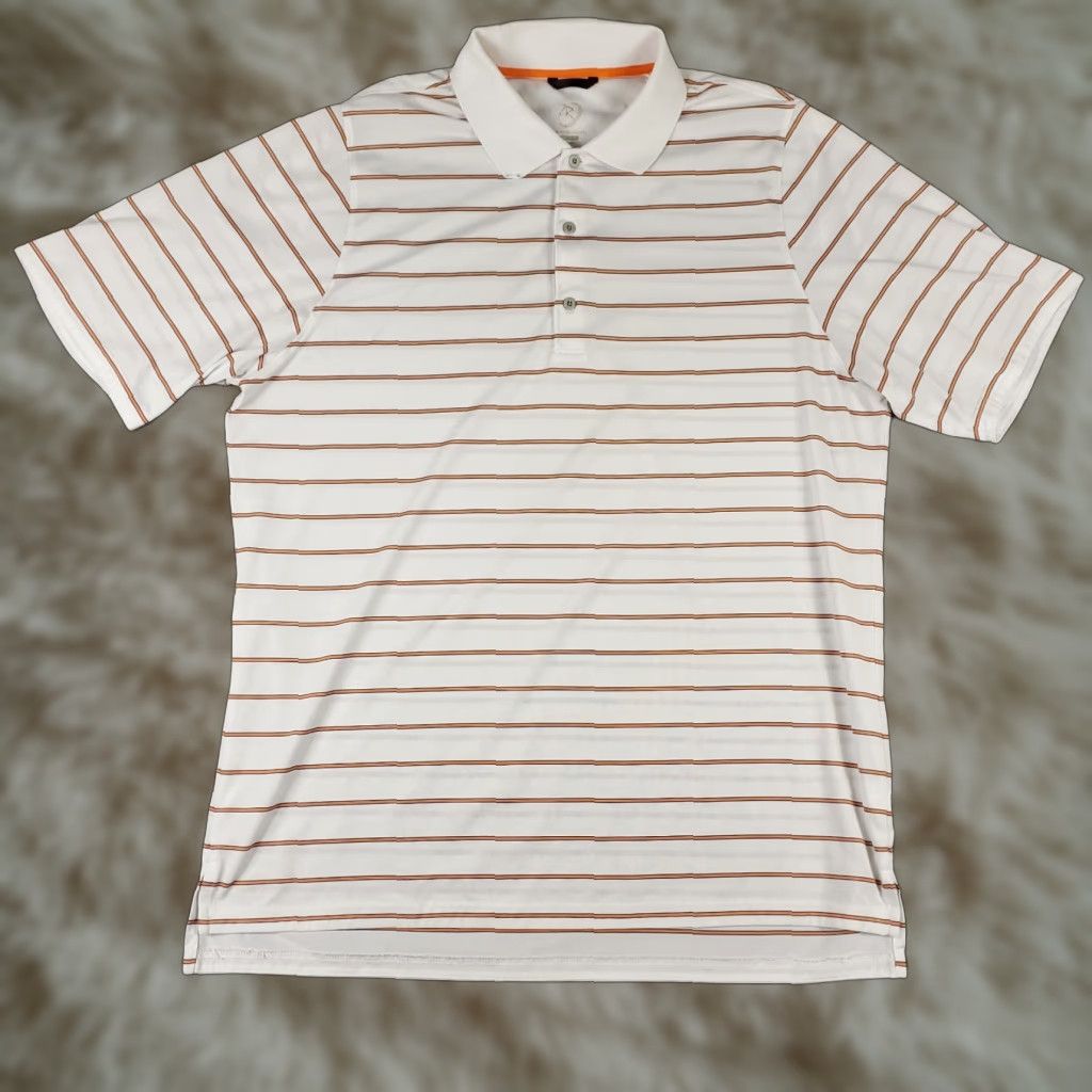 Vintage Zero Restriction Polo Shirt Mens Size XL White Orange Striped Golf Short Sleeve* Size US XL / EU 56 / 4 - 1 Thumbnail