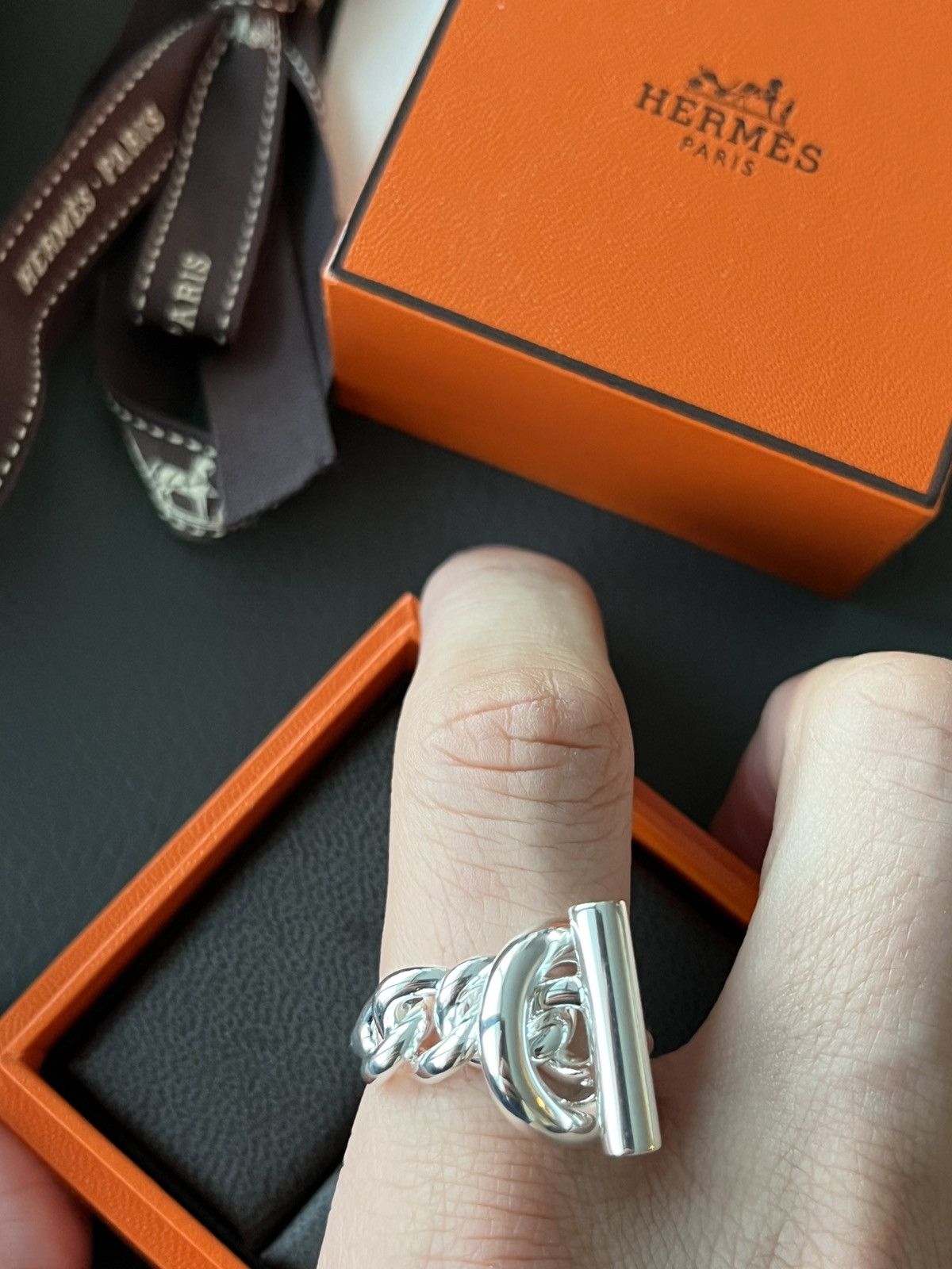 Hermes Rare Brand New Hermes Iconic Croisette Logo Ring 59 Size ONE SIZE - 8 Thumbnail