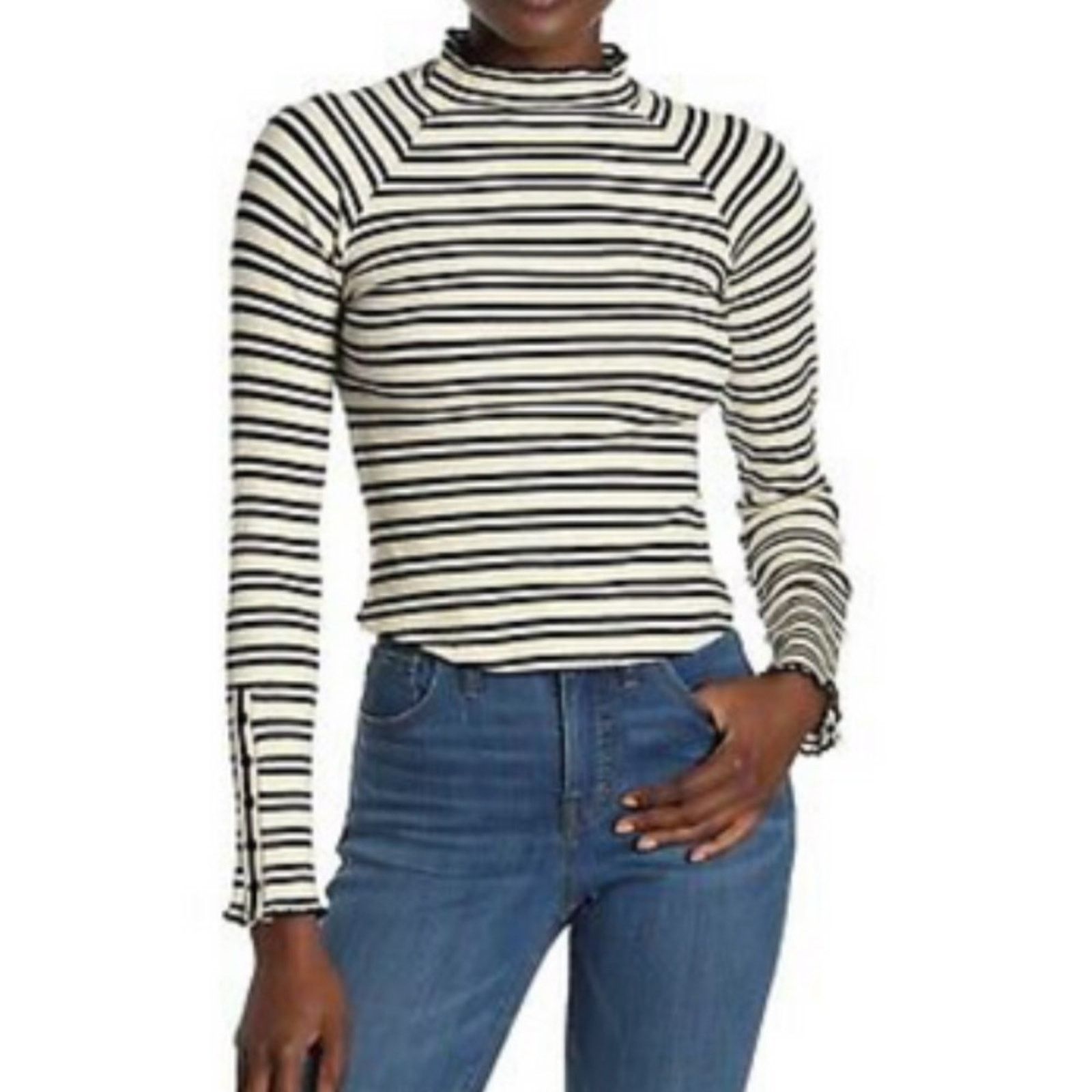 Free People New With Tag Women’s Free People Striped Cutout Top Ivory Size M / US 6-8 / IT 42-44 - 1 Thumbnail