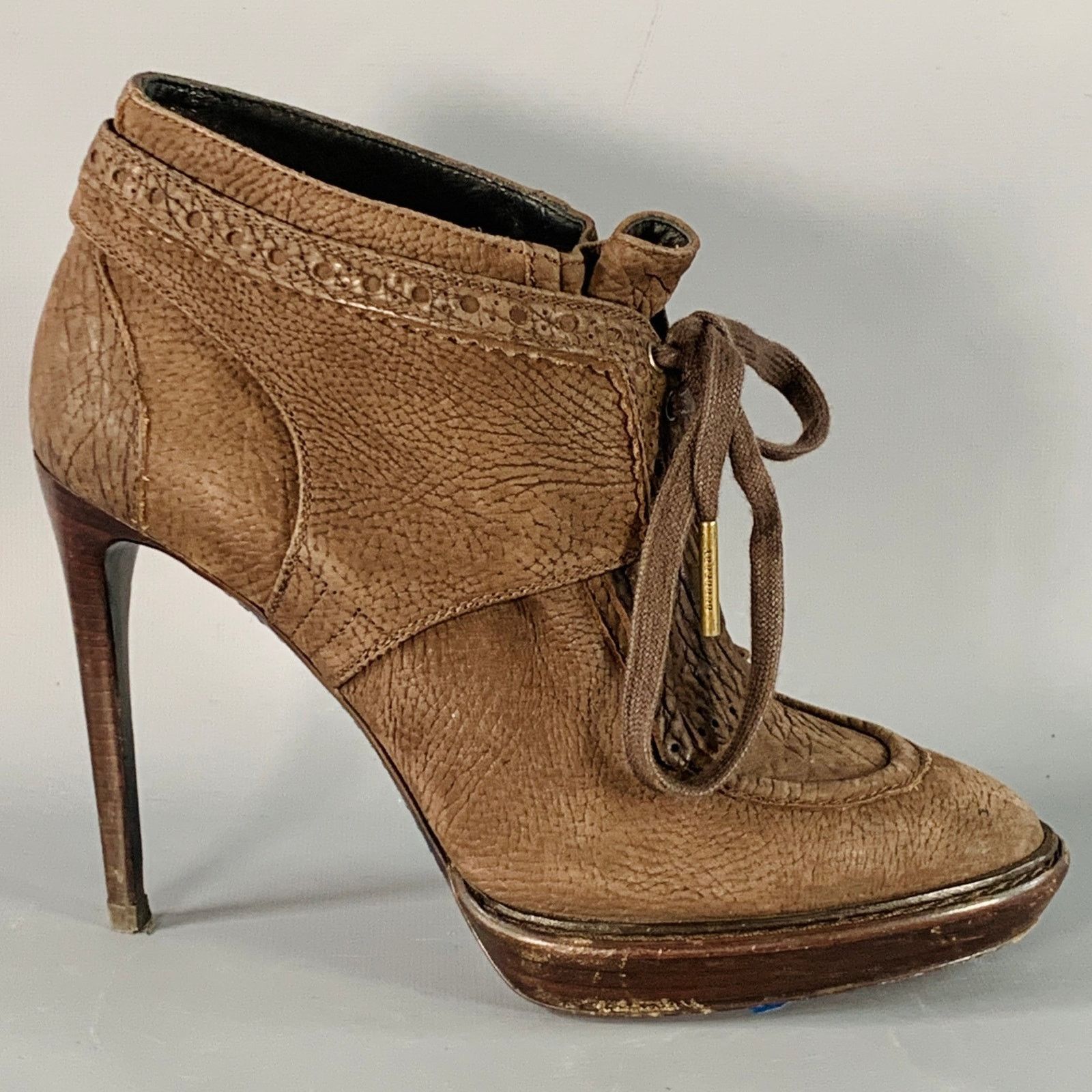 Burberry Prorsum Howcroft Brown Leather Fringe Lace-Up Platform Booties Pumps Size US 9 / IT 39 - 2 Thumbnail