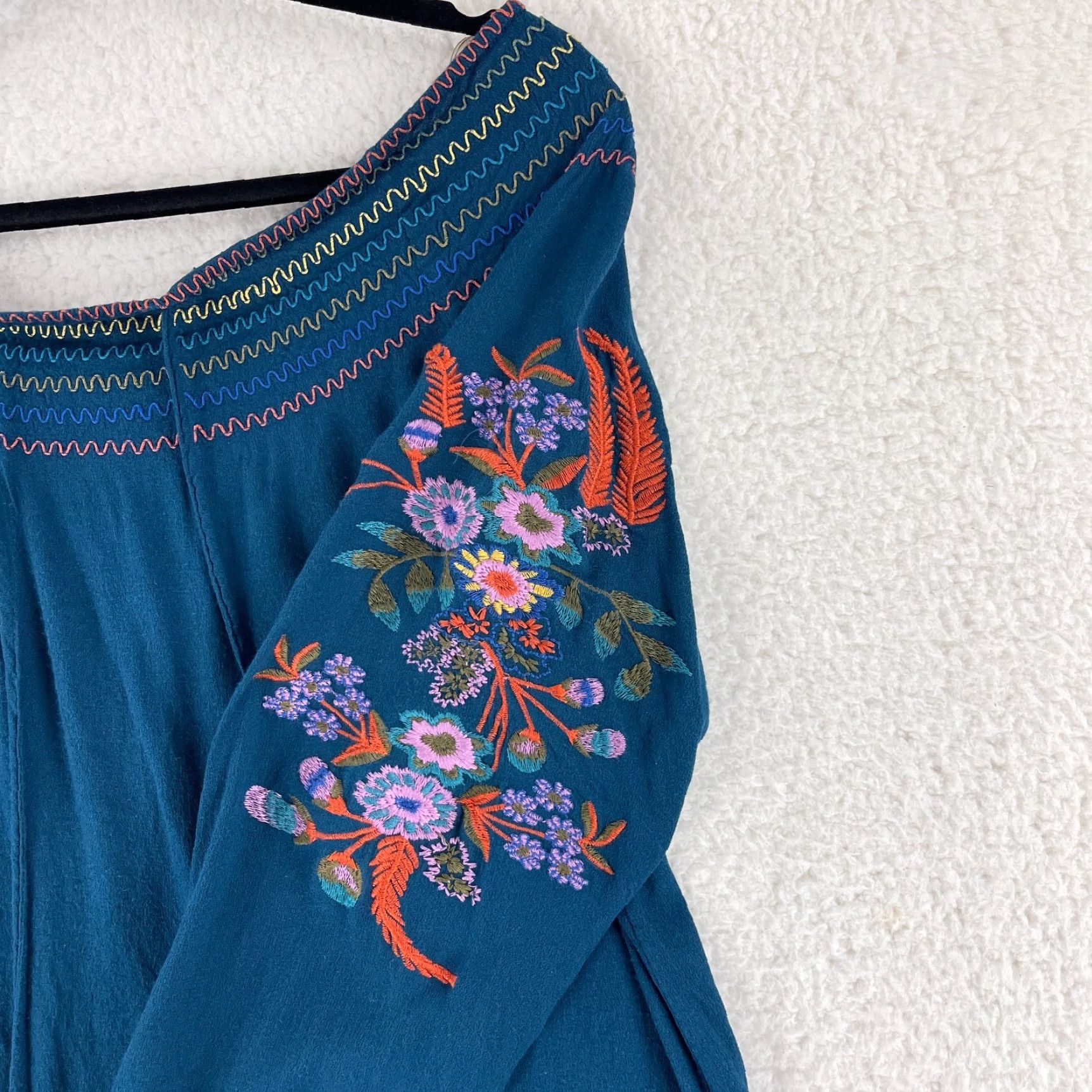 Vintage Umgee Blue Off Shoulder Floral Embroidered Shirt Womens Pullover Size M Size M / US 6-8 / IT 42-44 - 6 Thumbnail