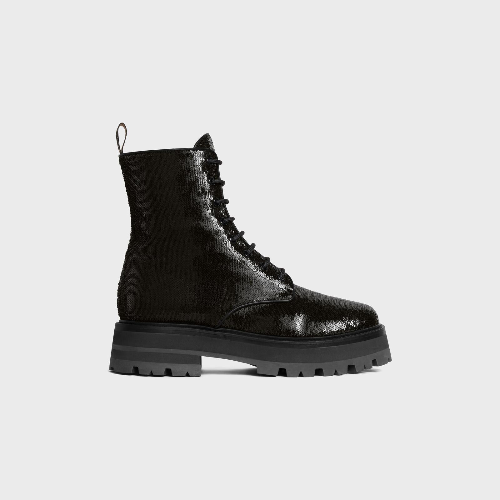 Celine o1bcso1str0824 Lace-Up Boot Celine Bulky In Sequins in Black Size US 4 / IT 34 - 1 Thumbnail