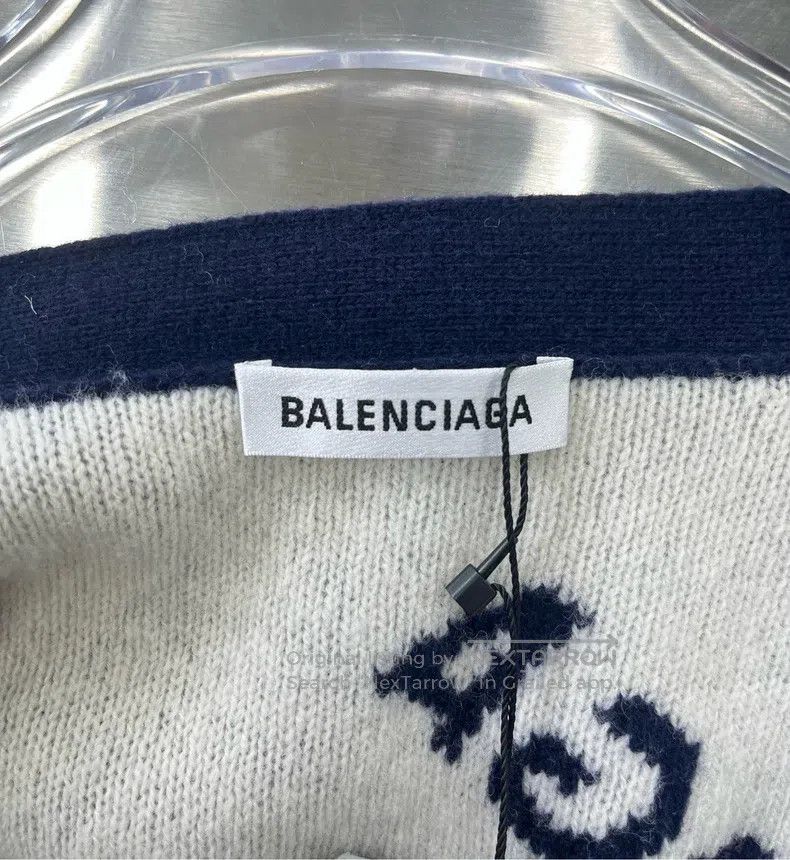 Balenciaga Deep blue wool knit cardigan with full logo let
