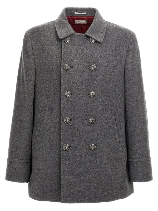 Brunello Cucinelli o1y0526 Double-breasted Coat in Gray Size US M / EU 48-50 / 2 - 1 Thumbnail