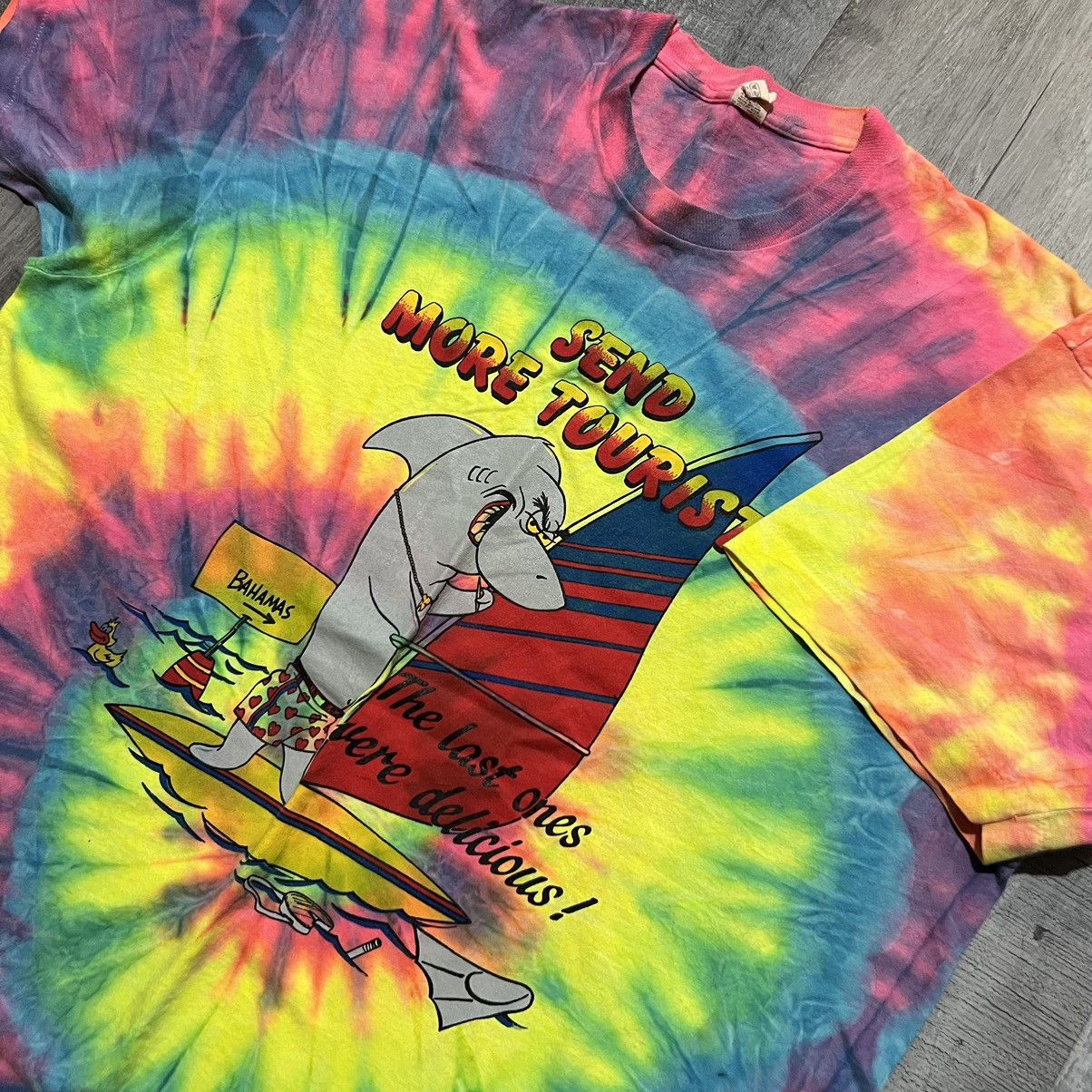 Vintage VTG 1980s Bahamas Tie Dye Shark Send More Tourists Travel T Size US XXL / EU 58 / 5 - 2 Thumbnail