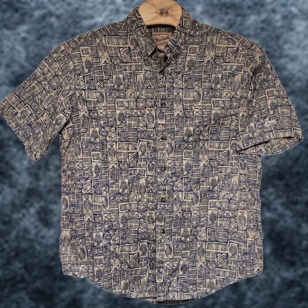 Vintage VINTAGE Woolrich Button Down Shirt Mens XL Knit Cotton SS Fish Print Blue Tan Mens Shrt XL Tan Fish Print Woolrich Size US XL / EU 56 / 4 - 1 Thumbnail