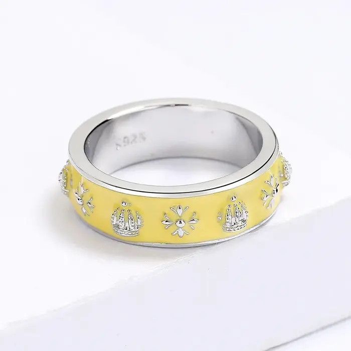 Jewelry Creative Handmade Yellow Enamel Heart Ring Size ONE SIZE - 1 Thumbnail