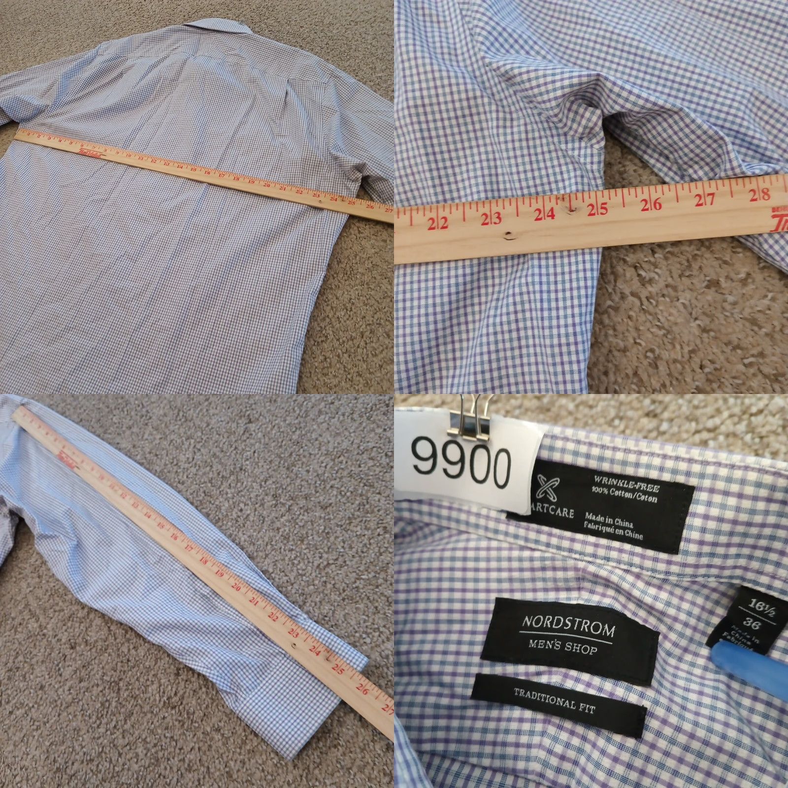 Nordstrom Nordstrom Shirt Mens 16.5 Purple Plaid Long Sleeve Button Up Cotton Regular Pattern Plaid Button-Front Size US XL / EU 56 / 4 - 8 Thumbnail