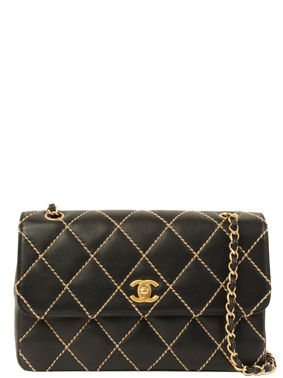 image of Chanel Around 2003 Made Wild Stitch Turn-Lock Chain Bag Black, Women's