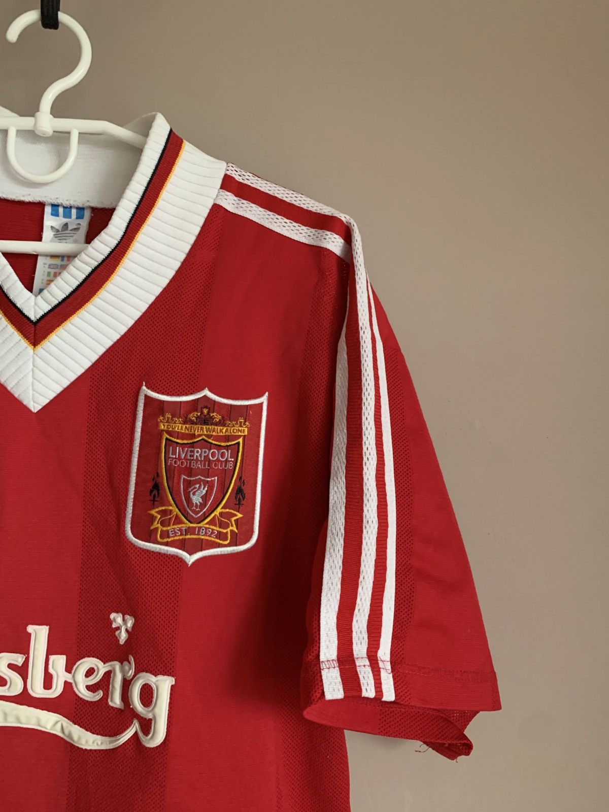 Adidas Liverpool 1995 Football Shirt Adidas Vintage COLLYMORE #8 Size US L / EU 52-54 / 3 - 4 Thumbnail