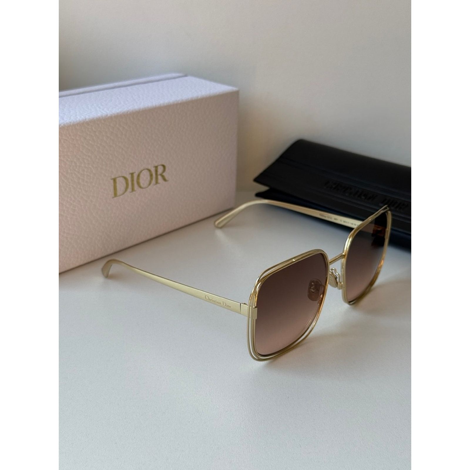 NEW Dior FilDior S1U Square Sunglasses in Gold Brown