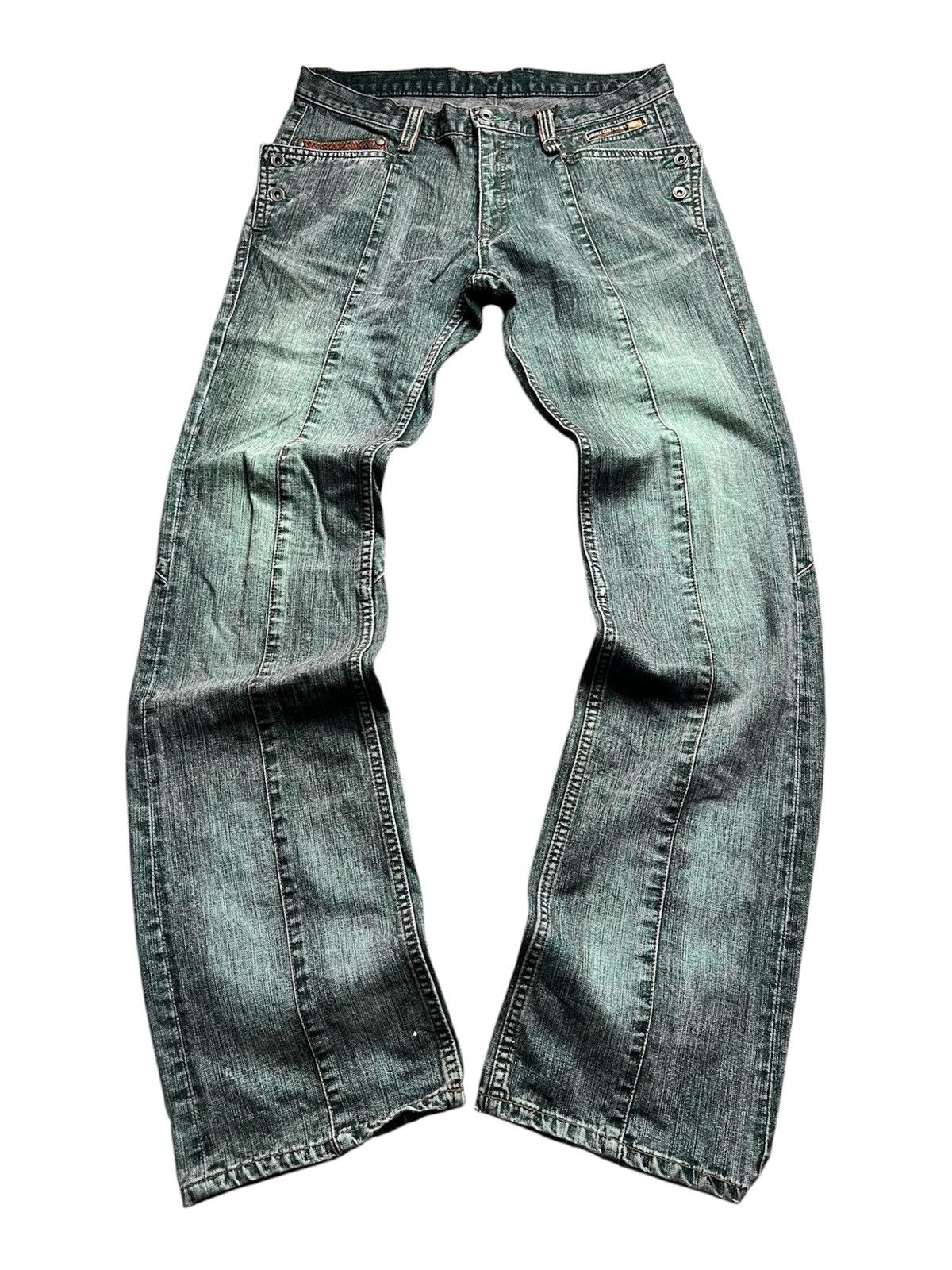 Nicole Club Nicole Club For Men Snake Pocket Green Faded Flared Jeans Size US 31 - 2 Thumbnail